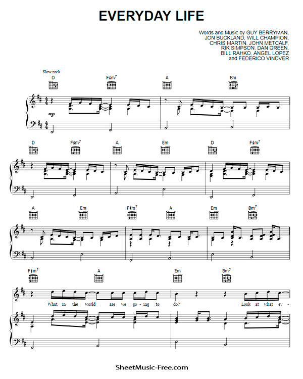 Everyday Life Sheet Music PDF Coldplay Free Download