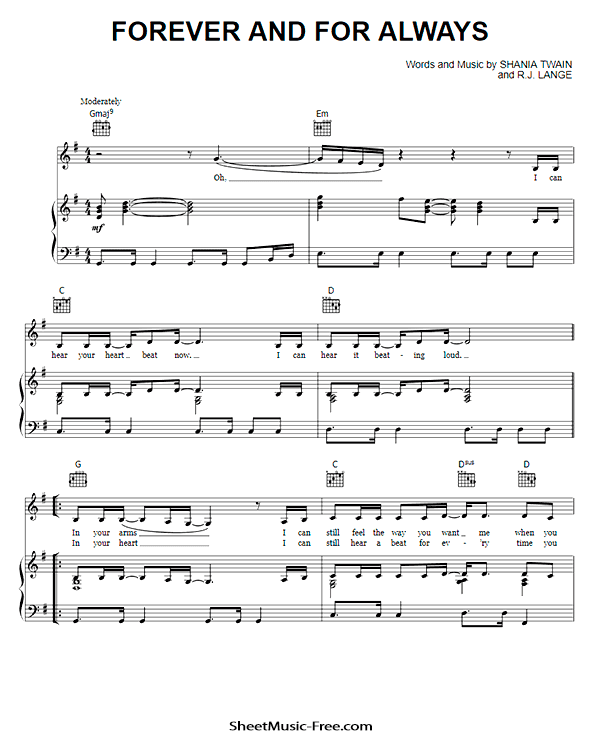 Forever And For Always Sheet Music PDF Shania Twain Free Download