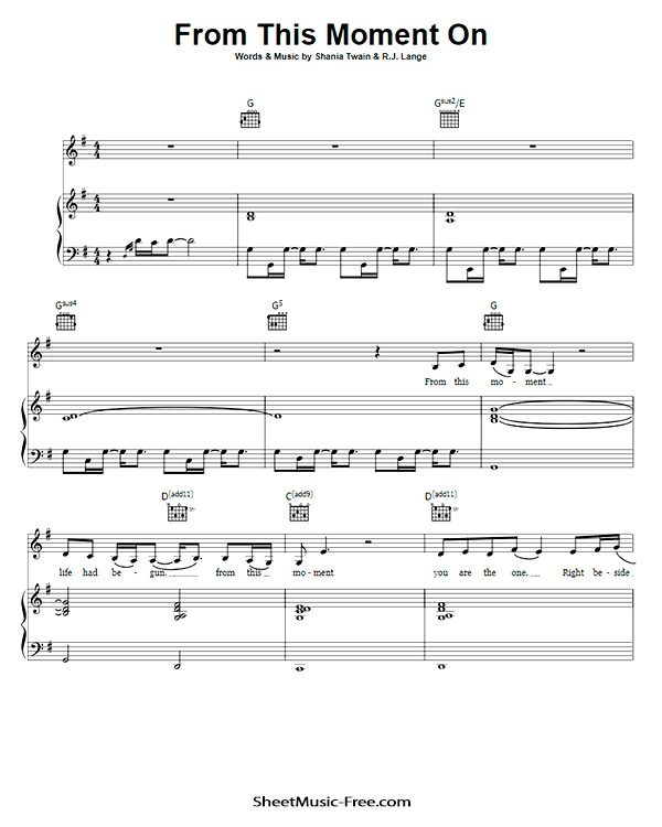 From This Moment On Sheet Music PDF Shania Twain Free Download