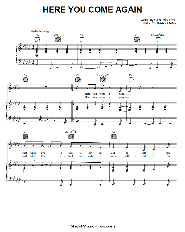 Here You Come Again Sheet Music PDF Dolly Parton Free Download