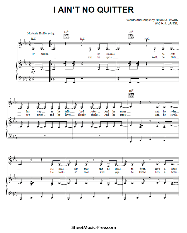 I Ain't No Quitter Sheet Music PDF Shania Twain Free Download
