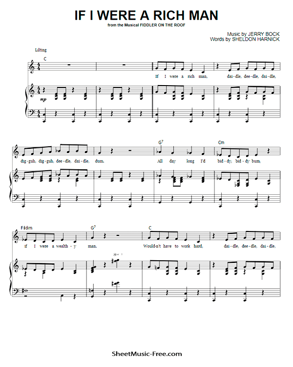 If I Were a Rich Man Sheet Music PDF from Fiddler On The Roof Free Download