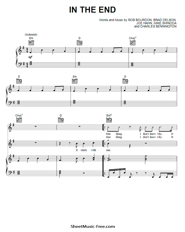In The End Sheet Music PDF Linkin Park Free Download