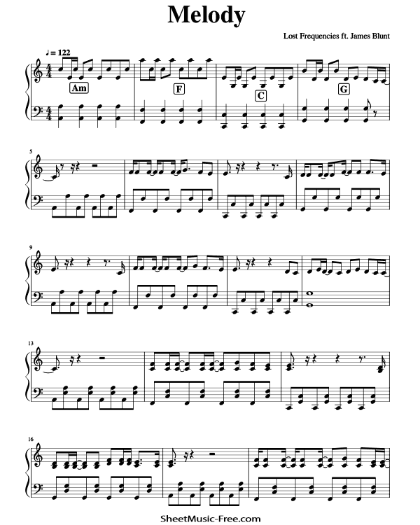 Melody Sheet Music PDF Lost Frequencies ft James Blunt Free Download
