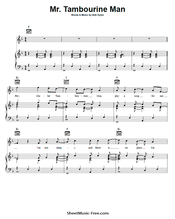 Mr Tambourine Man Sheet Music PDF Bob Dylan Free Download