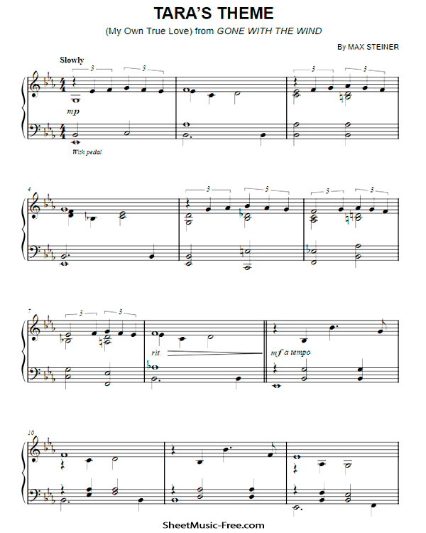 Tara's Theme Sheet Music PDF from Gone With The Wind Free Download