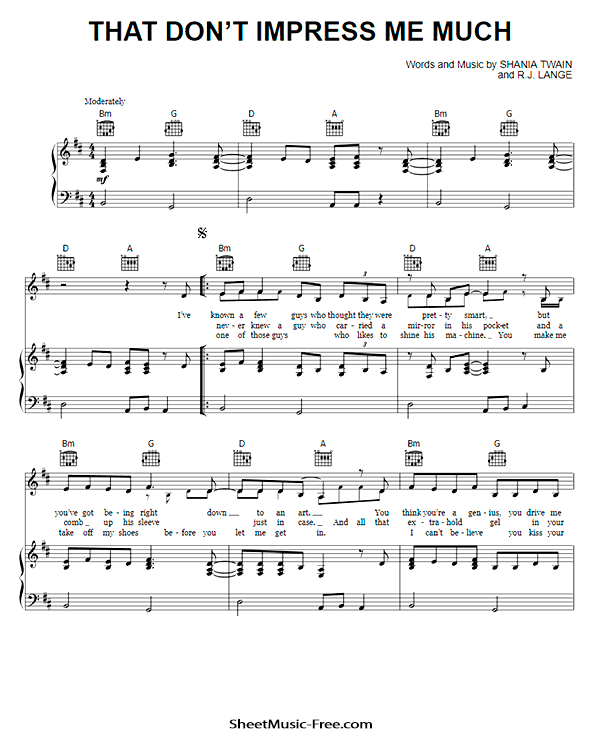That Don't Impress Me Much Sheet Music PDF Shania Twain Free Download