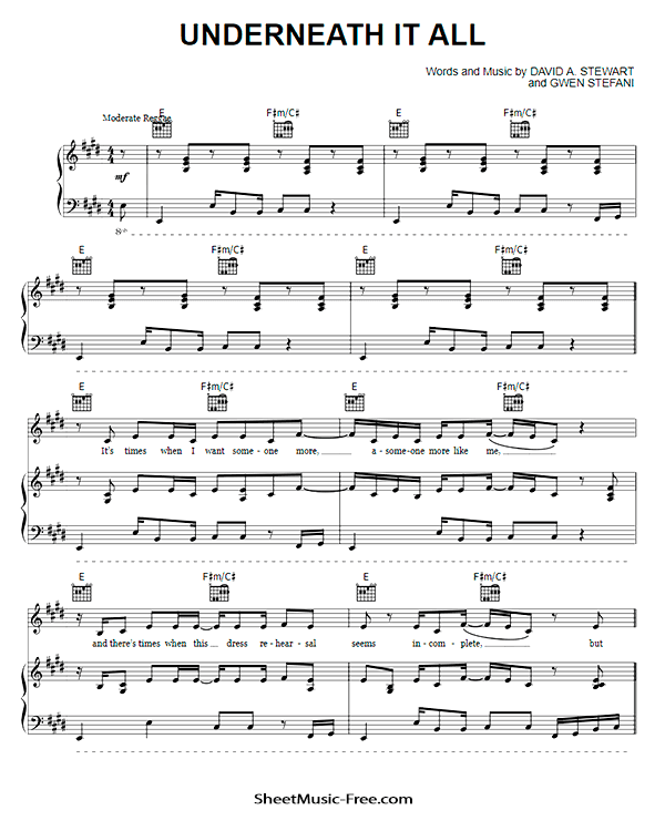 Underneath It All Sheet Music PDF No Doubt Free Download