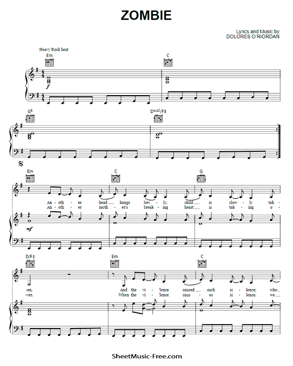 Zombie Sheet Music PDF The Cranberries Free Download
