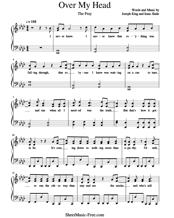Over My Head Sheet Music PDF The Fray Free Download