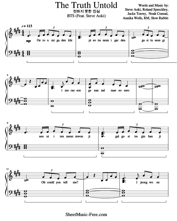 The Truth Untold Sheet Music PDF BTS Free Download
