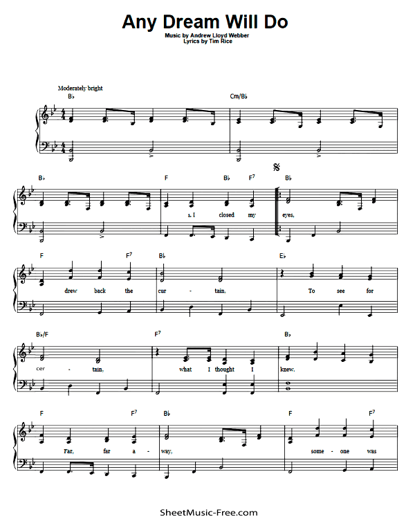 Any Dream Will Do Sheet Music PDF Andrew Lloyd Webber Free Download