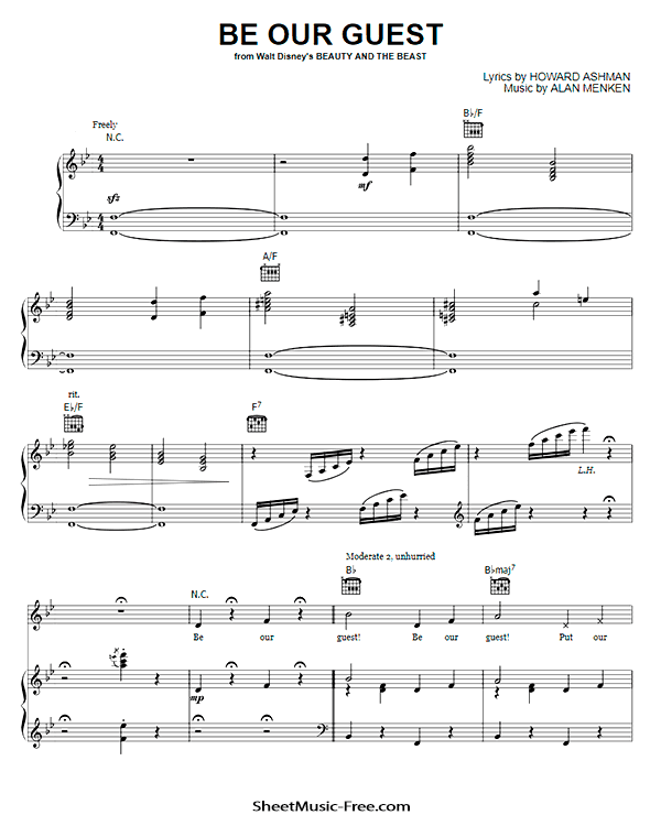 Be Our Guest Sheet Music PDF from Beauty And The Beast Free Download