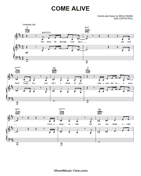 Come Alive Sheet Music PDF from The Greatest Showman Free Download