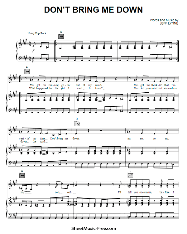 Don't Bring Me Down Sheet Music PDF Electric Light Orchestra Free Download