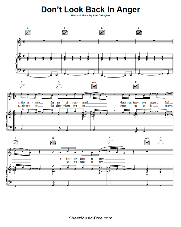 Don't Look Back In Anger Sheet Music PDF Oasis Free Download