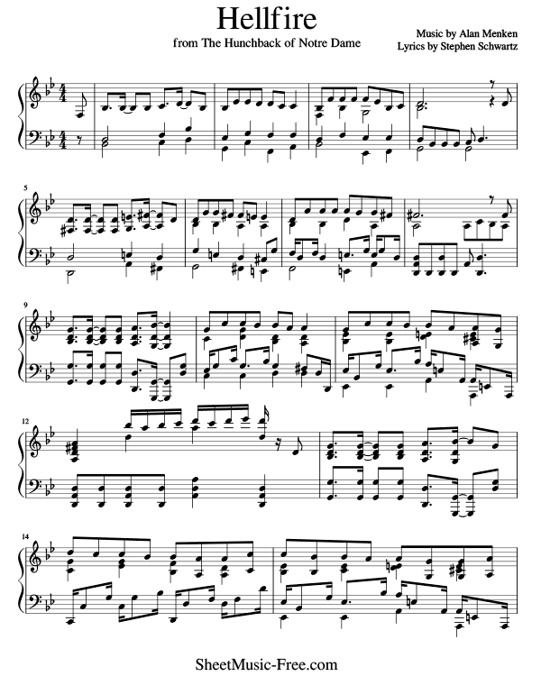 Money rubber Grease Turn down Hellfire Sheet Music from The Hunchback of Notre Dame - ♪  SHEETMUSIC-FREE.COM