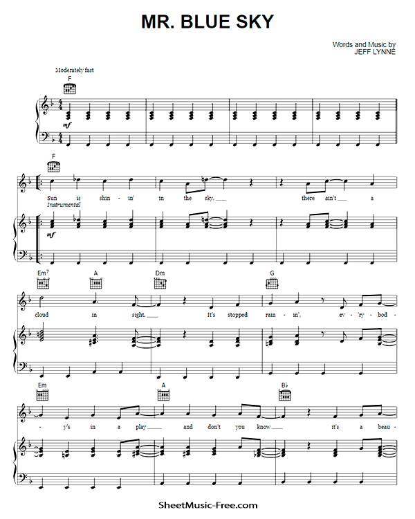 Mr Blue Sky Sheet Music PDF Electric Light Orchestra Free Download