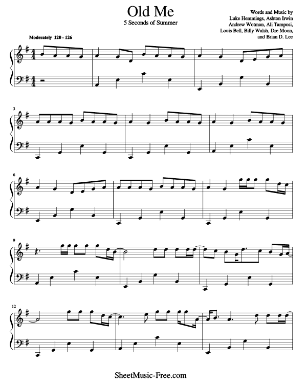 Old Me Sheet Music PDF 5 Seconds of Summer Free Download