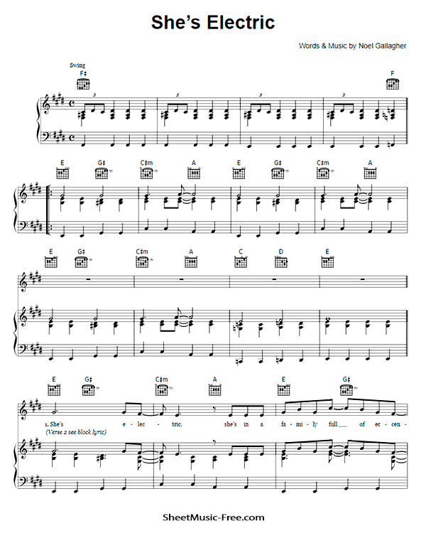 She's Electric Sheet Music PDF Oasis Free Download
