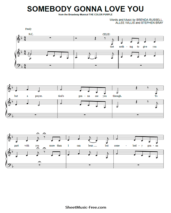 Somebody Gonna Love You Sheet Music PDF from The Color Purple Free Download