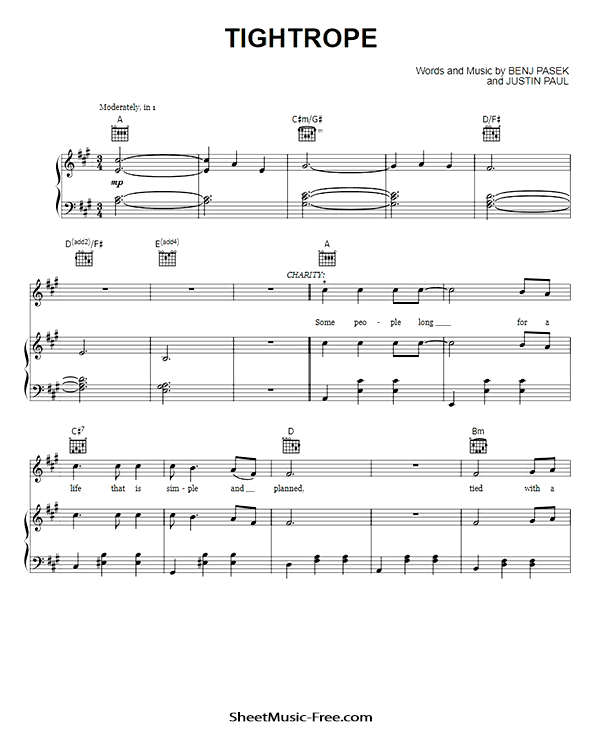 Tightrope Sheet Music PDF from The Greatest Showman Free Download