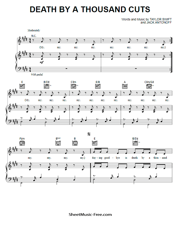 Death by A Thousand Cuts Sheet Music PDF Taylor Swift Free Download