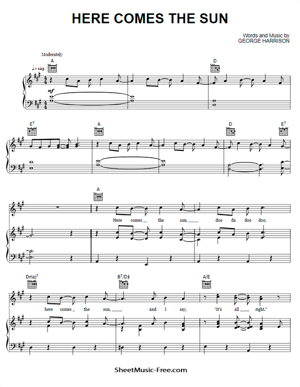 Here Comes The Sun Sheet Music PDF The Beatles Free Download