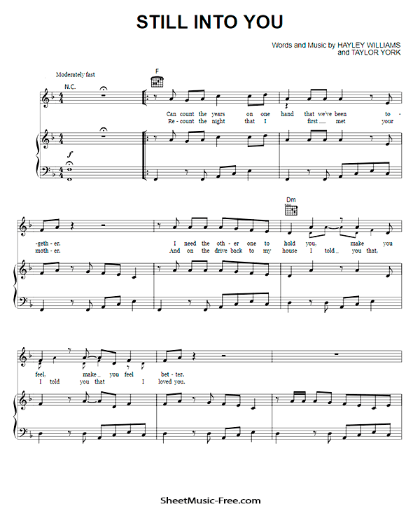 Still Into You Sheet Music PDF Paramore Free Download