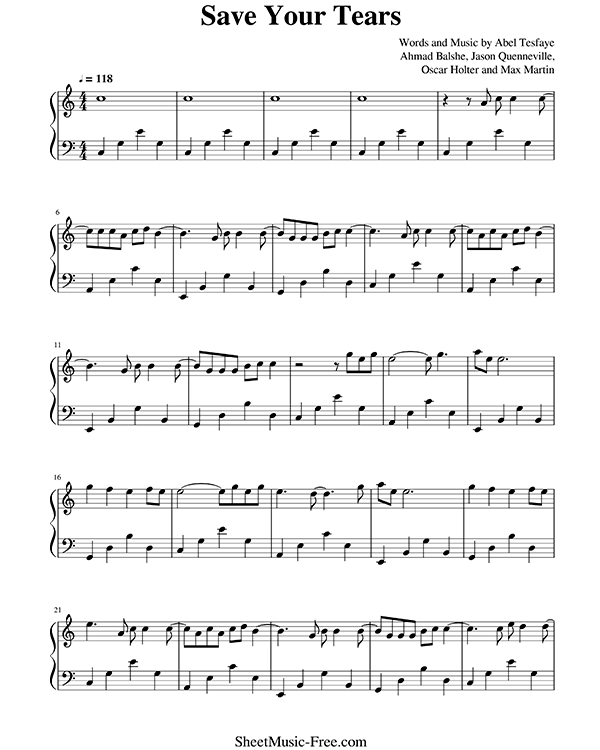 Save Your Tears Sheet Music PDF The Weeknd Free Download