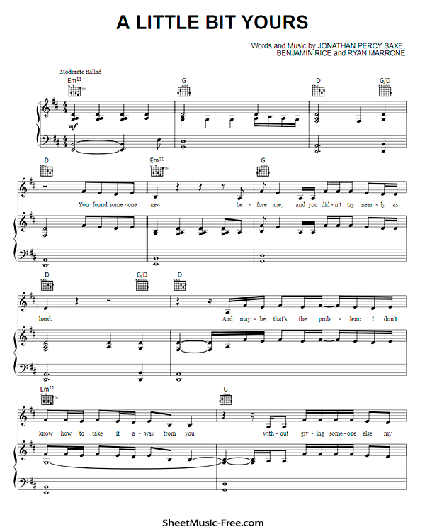 A Little Bit Yours Sheet Music PDF JP Saxe Free Download