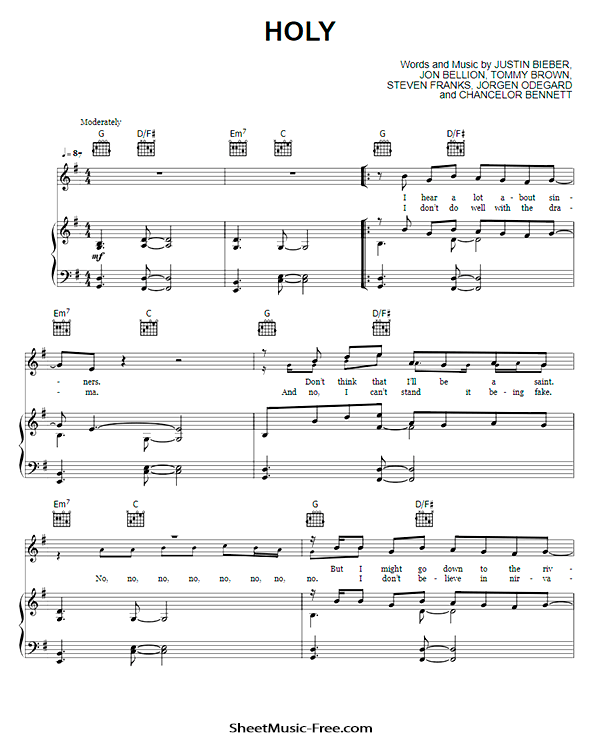 Holy Sheet Music PDF Justin Bieber ft. Chance the Rapper Free Download