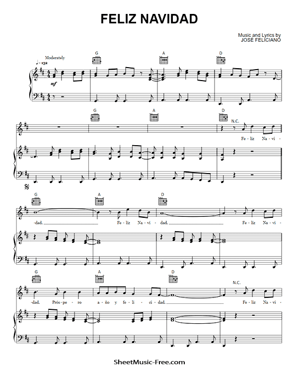 Feliz Navidad Sheet Music PDF Jose Feliciano Sheet Music Free Download Piano Sheet Music