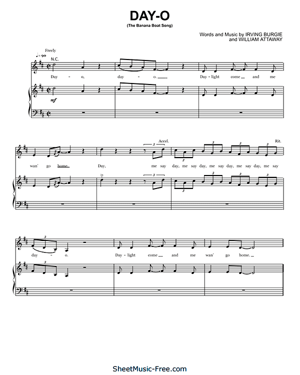 Banana Boat Song Sheet Music PDF Harry Belafonte Free Download