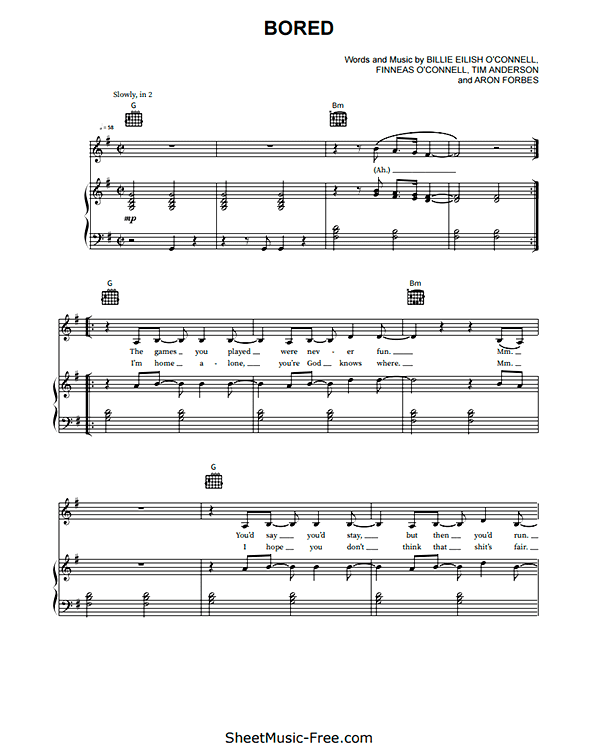 Bored Sheet Music PDF Billie Eilish Free Download
