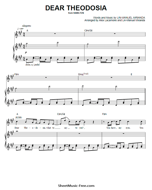 Download Dear Theodosia Sheet Music PDF from Hamilton (The Musical)
