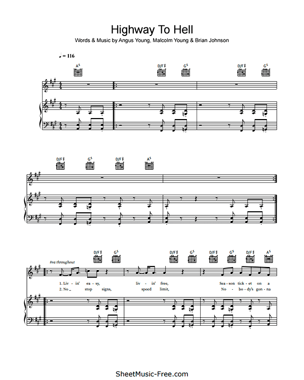 Highway To Hell Sheet Music PDF AC-DC Free Download