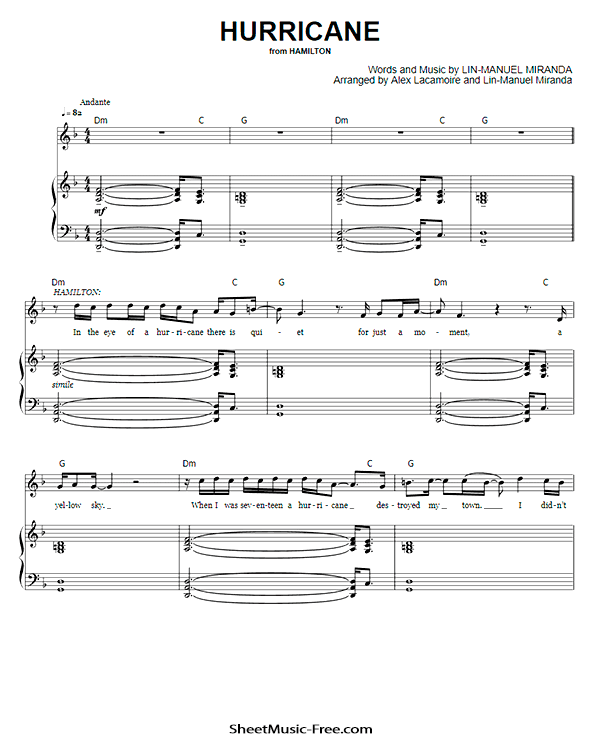 Download Hurricane Sheet Music PDF from Hamilton (The Musical)