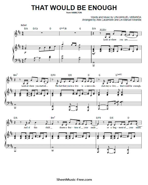 That Would Be Enough Sheet Music PDF from Hamilton Free Download