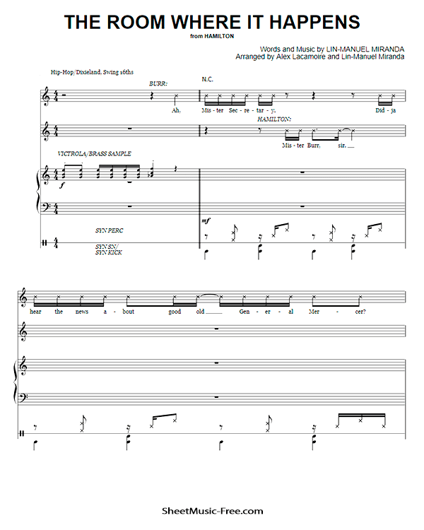 The Room Where It Happens Sheet Music PDF from Hamilton Free Download