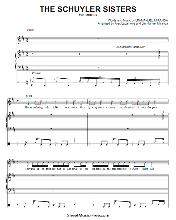 The Schuyler Sisters Sheet Music PDF from Hamilton Free Download