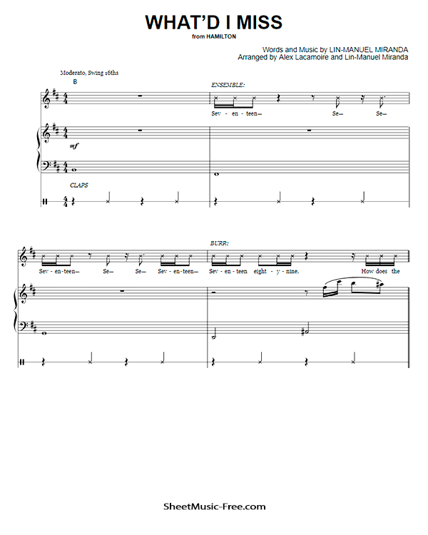 What'd I Miss Sheet Music PDF from Hamilton Free Download