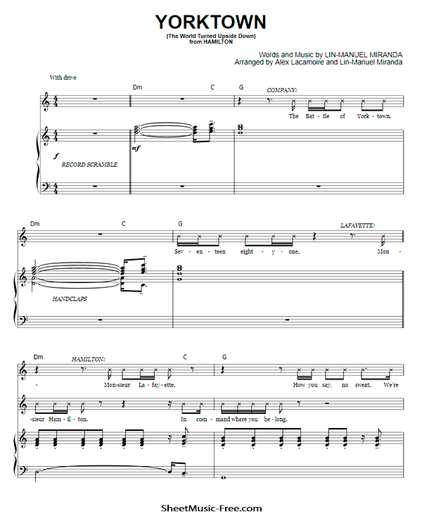 Yorktown Sheet Music PDF from Hamilton Free Download