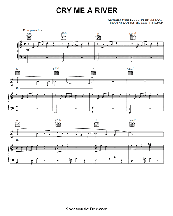 Cry Me A River Sheet Music PDF Justin Timberlake Free Download