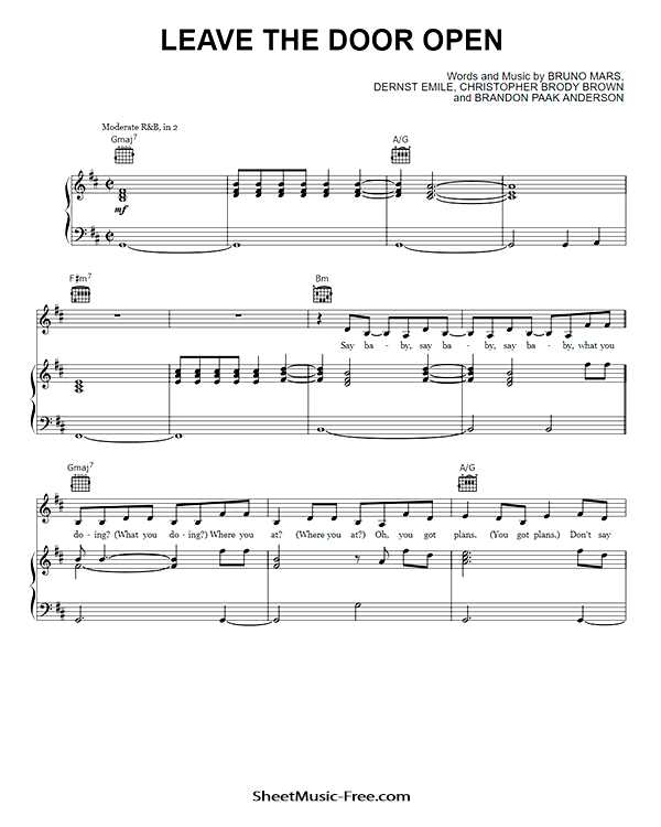 Leave the Door Open Sheet Music PDF Bruno Mars & Anderson .Paak (Silk Sonic) Free Download
