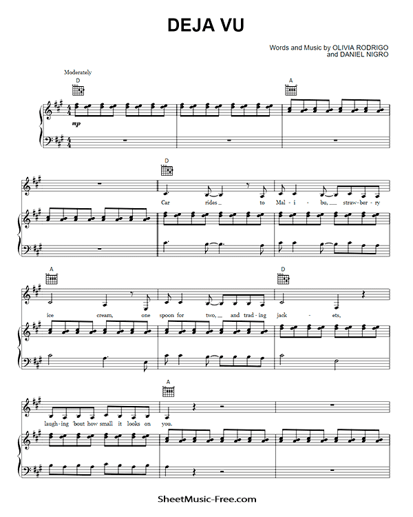 Deja Vu Sheet Music PDF Olivia Rodrigo Free Download Piano Sheet Music by Olivia Rodrigo. Deja Vu Piano Sheet Music Deja Vu Music Notes Deja Vu Music Score
