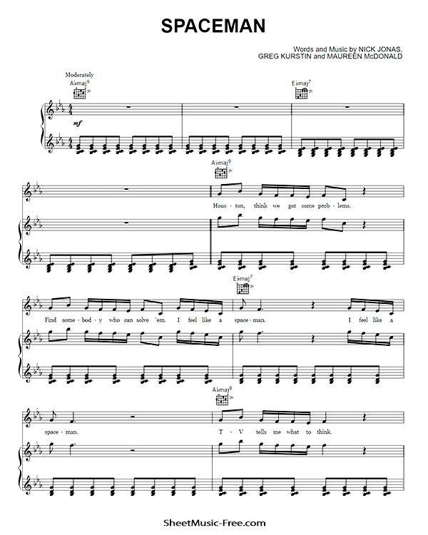 Spaceman Sheet Music PDF Nick Jonas Free Download Piano Sheet Music by Nick Jonas. Spaceman Piano Sheet Music Spaceman Music Notes Spaceman Music Score