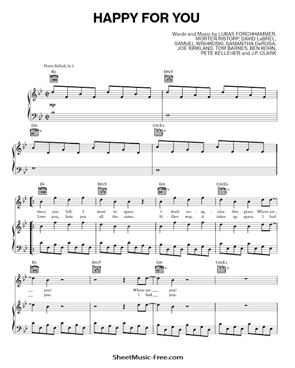Happy For You Sheet Music PDF Lukas Graham Free Download Piano Sheet Music by Lukas Graham . Happy For You Piano Sheet Music Happy For You Music Notes Happy For You Music Score