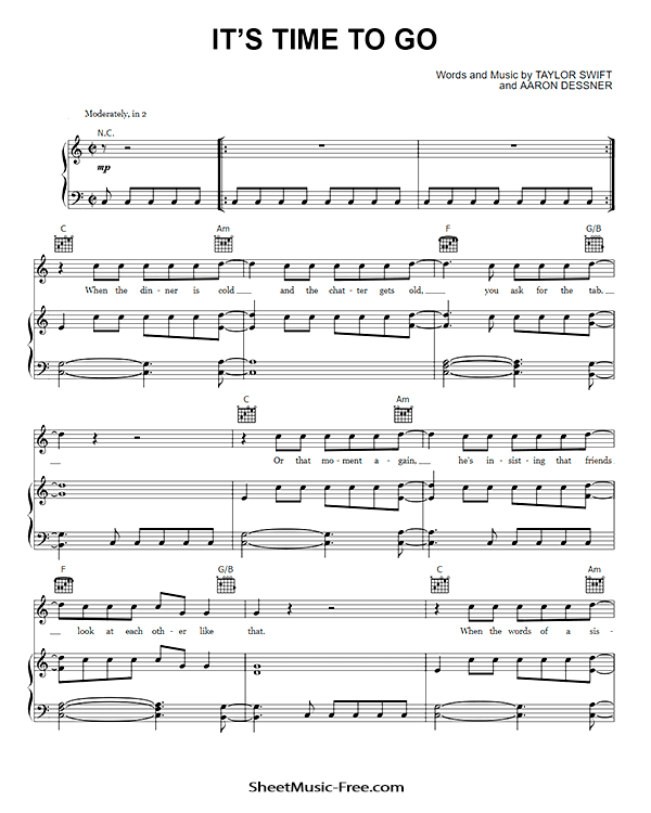 It's Time To Go Sheet Music PDF Taylor Swift Free Download Piano Sheet Music by Taylor Swift. It's Time To Go Piano Sheet Music It's Time To Go Music Notes It's Time To Go Music Score