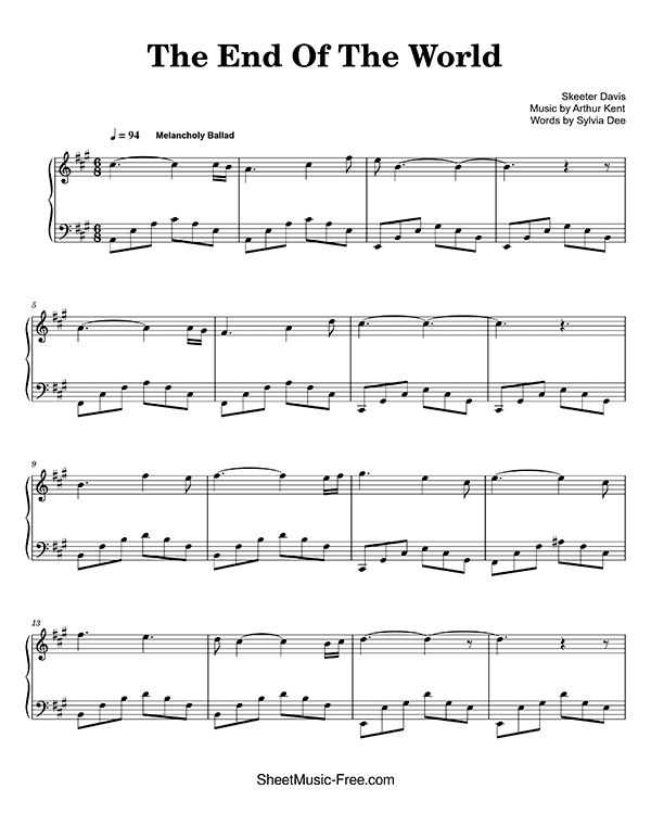 The End of the World Sheet Music PDF Skeeter Davis Free Download Piano Sheet Music by Skeeter Davis. The End of the World Piano Sheet Music The End of the World Music Notes The End of the World Music Score